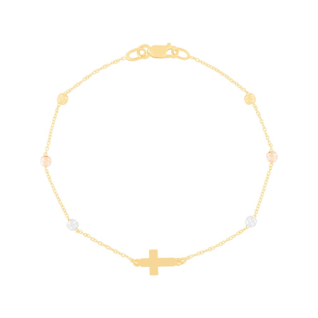 PULSERA CRUZ LATINA CON BOLAS DIAMANTADAS