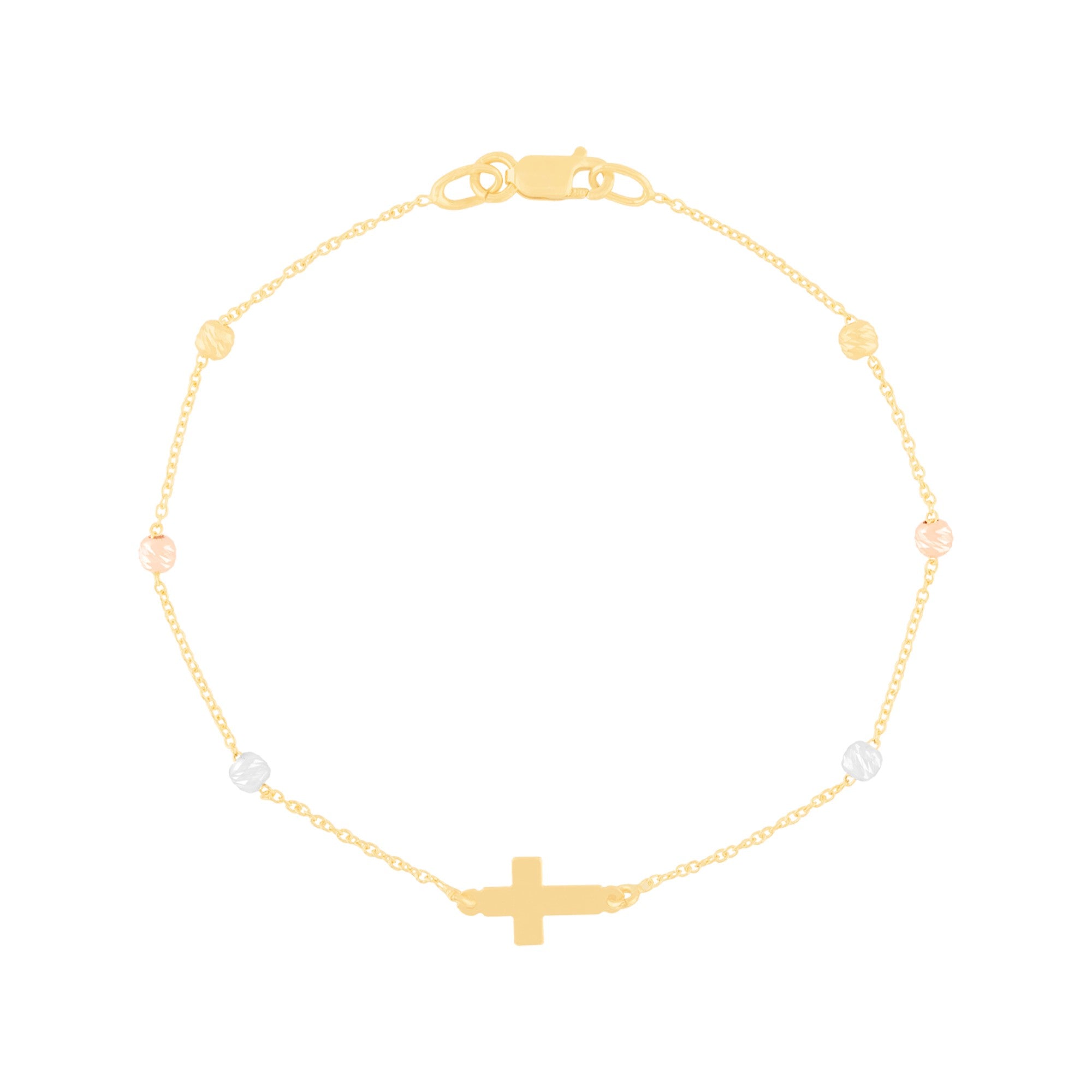 PULSERA CRUZ LATINA CON BOLAS DIAMANTADAS