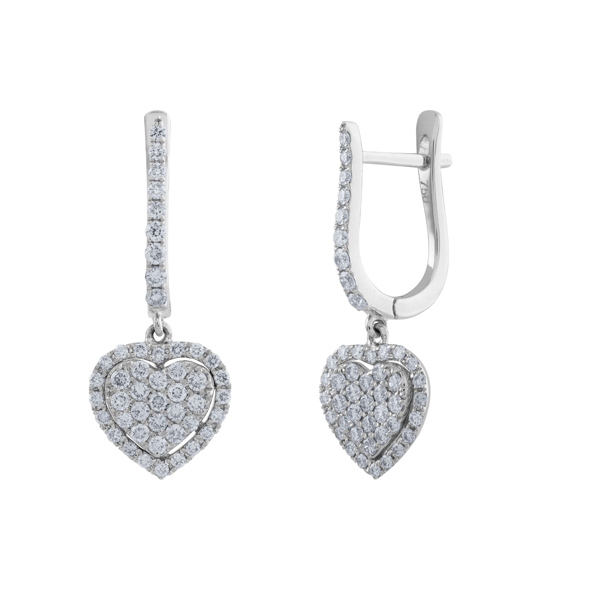 ARETES LARGOS CON CORAZÓN EN DIAMANTES