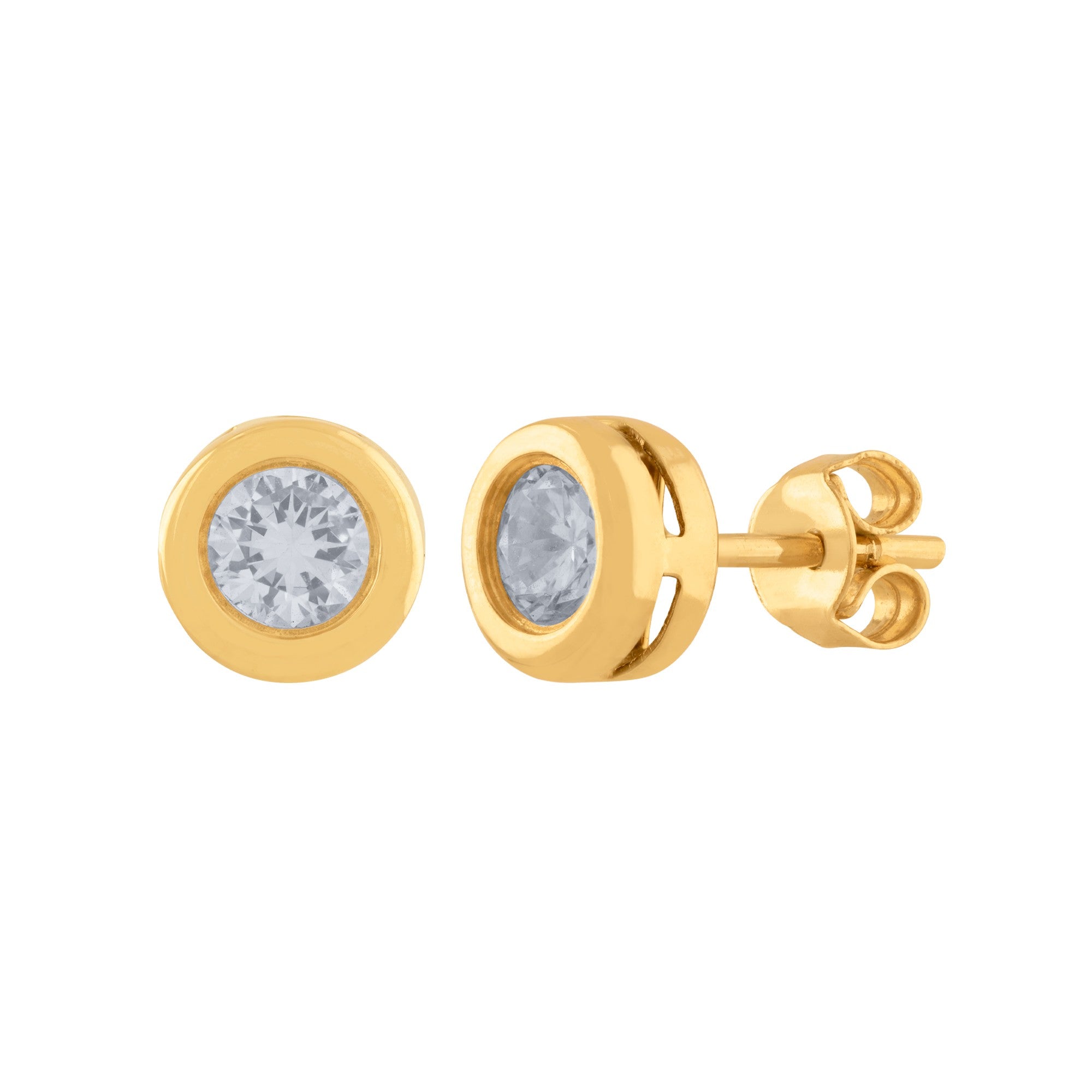 ARETES ORO AMARILLO BISEL CON ZIRCÓN