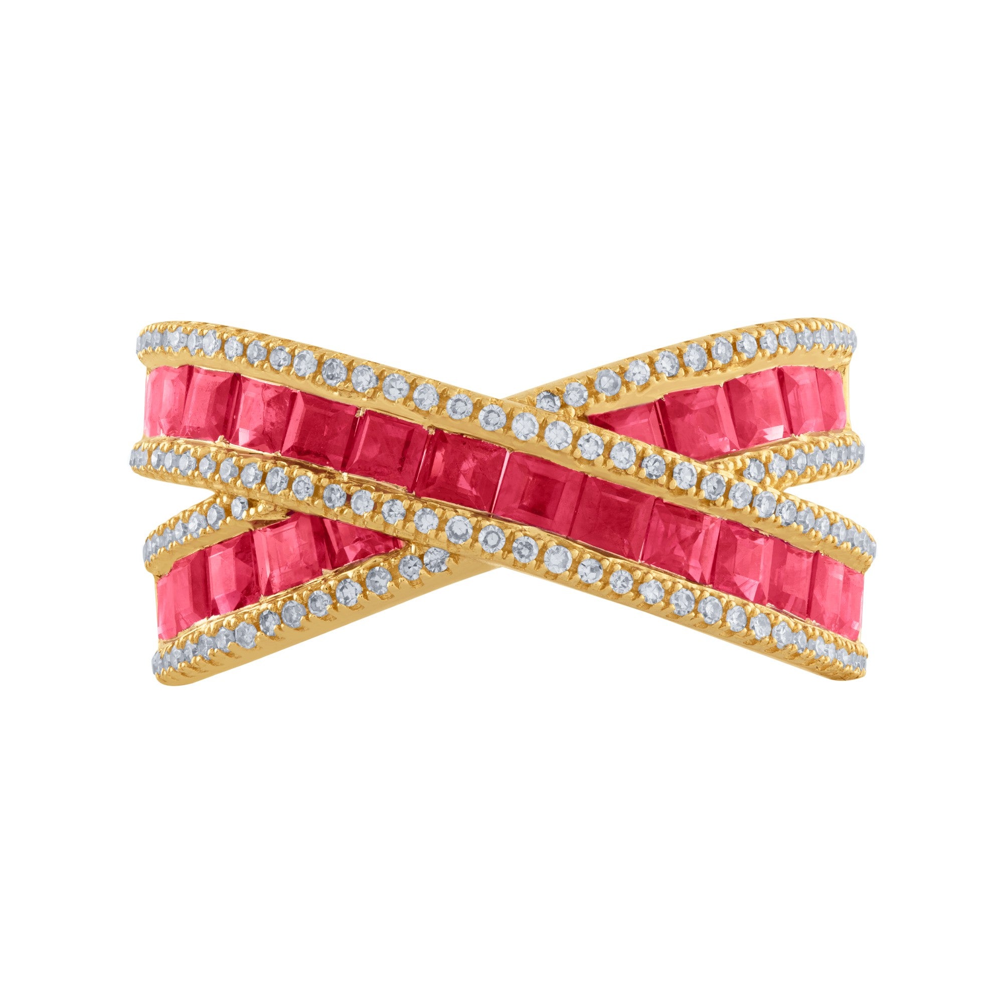 ARGOLLA CRUZADA DE RUBÍ Y DIAMANTES