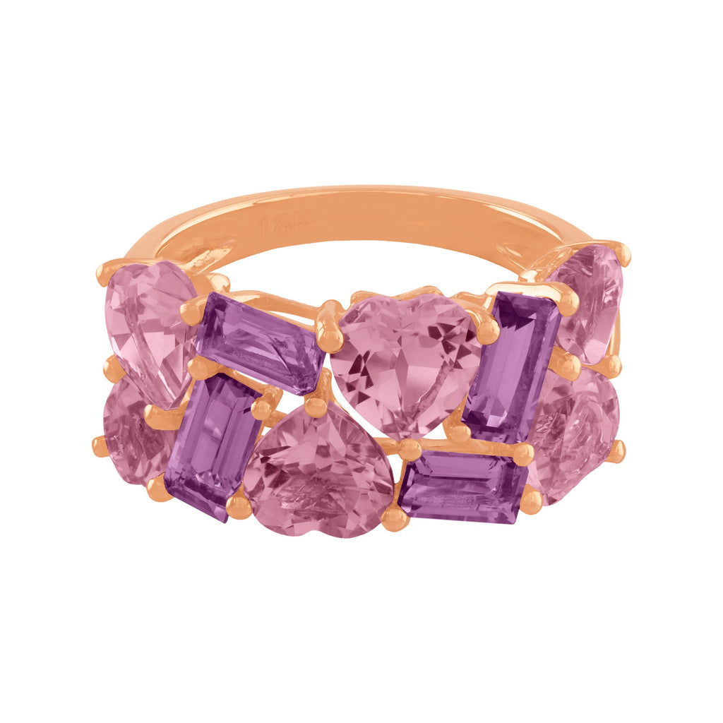 ANILLO CON AMATISTAS RECTÁNGULOS Y CORAZONES