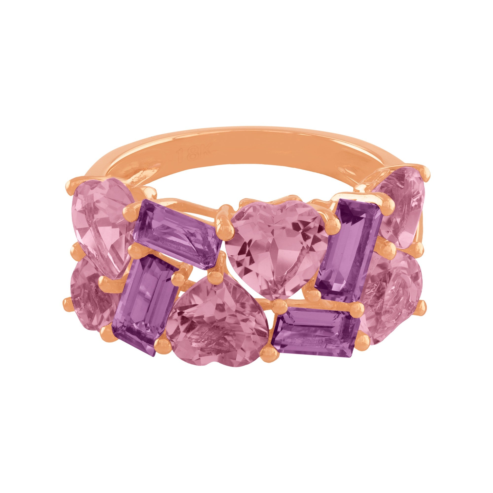 ANILLO CON AMATISTAS RECTÁNGULOS Y CORAZONES