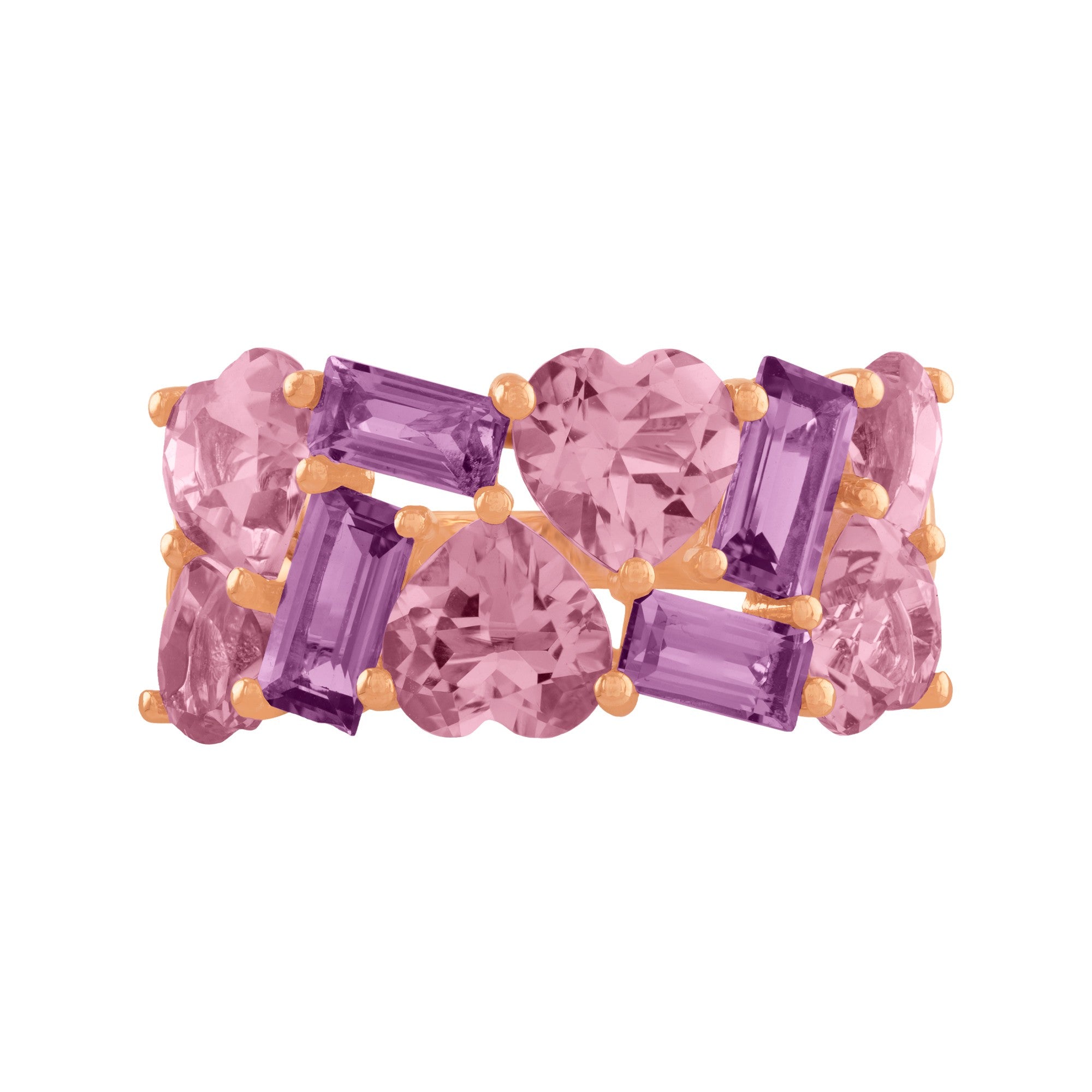 ANILLO CON AMATISTAS RECTÁNGULOS Y CORAZONES