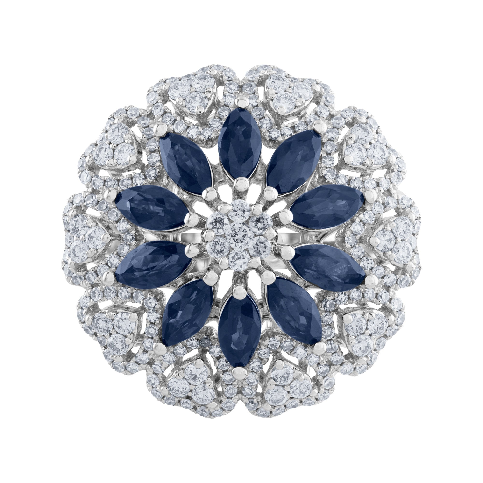 ANILLO FLOR CON ZAFIROS Y DIAMANTES