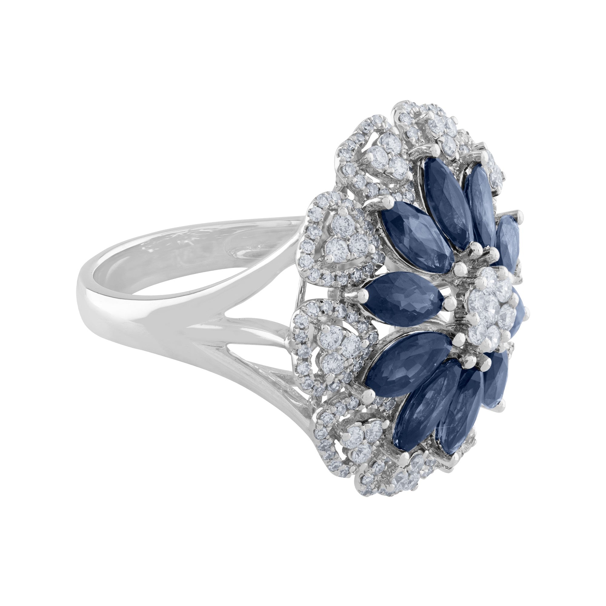 ANILLO FLOR CON ZAFIROS Y DIAMANTES