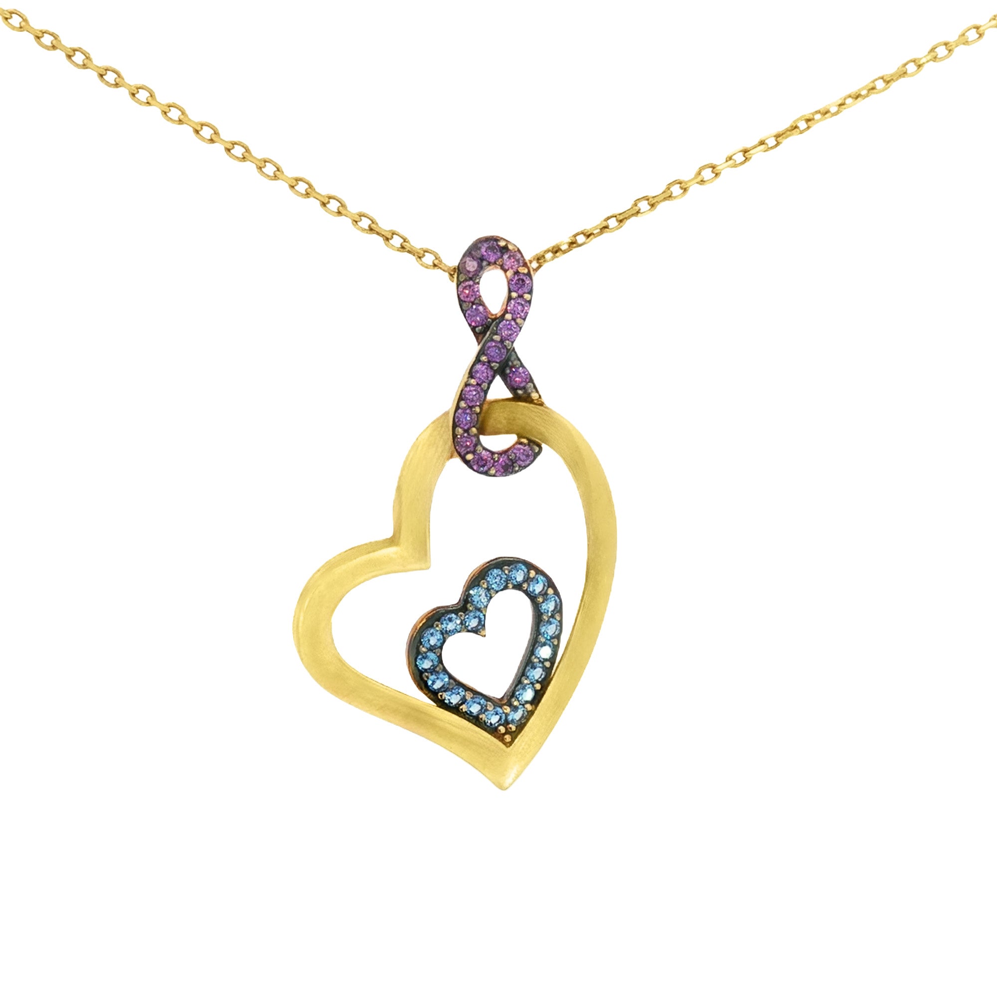 GARGANTILLA CORAZÓN CON ZIRCONES MORADOS Y AZULES