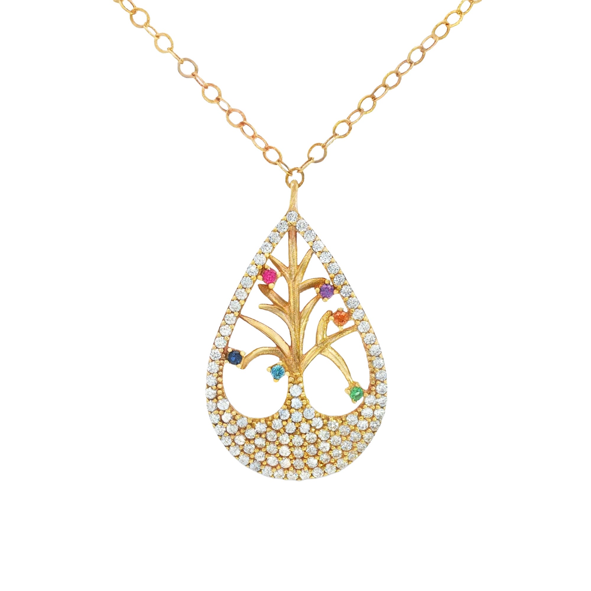 GARGANTILLA ÁRBOL DE LA VIDA EN GOTA CON ZIRCONES DE COLORES