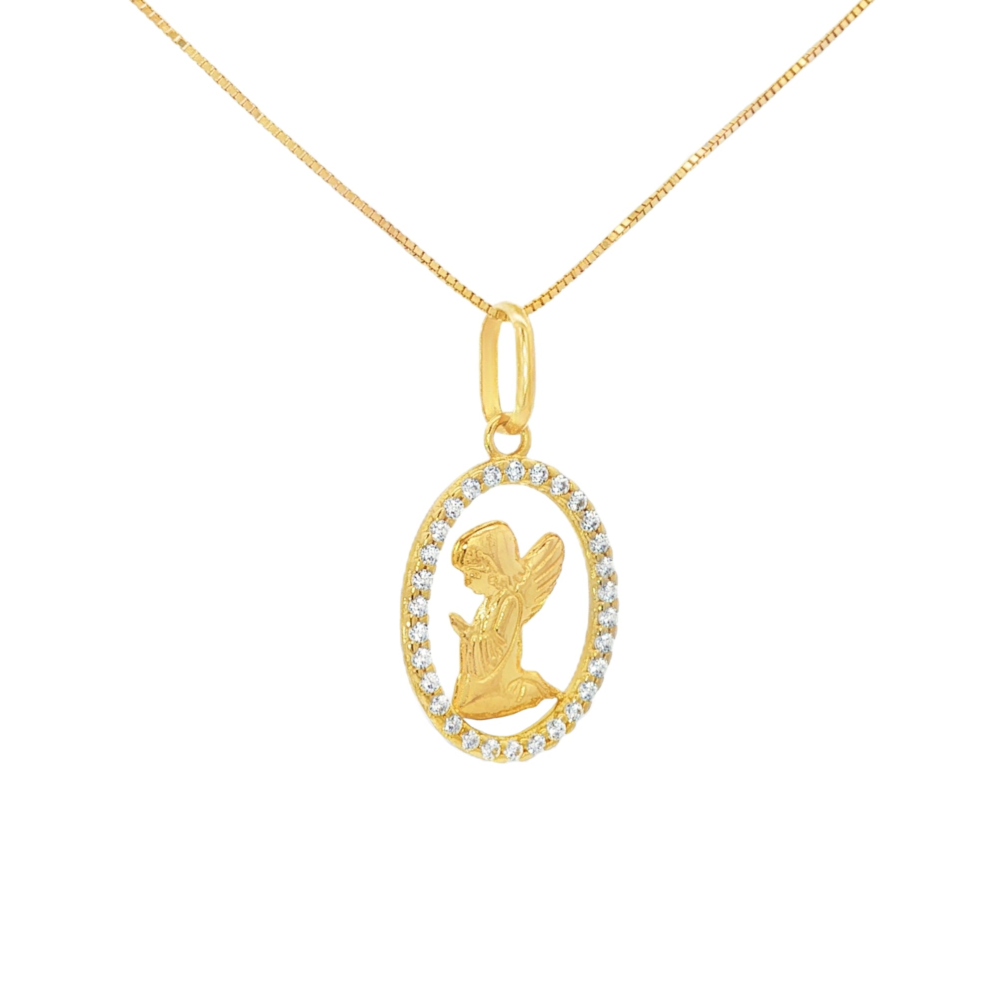 DIJE ÁNGEL DE LA GUARDA OVAL CON ZIRCONES