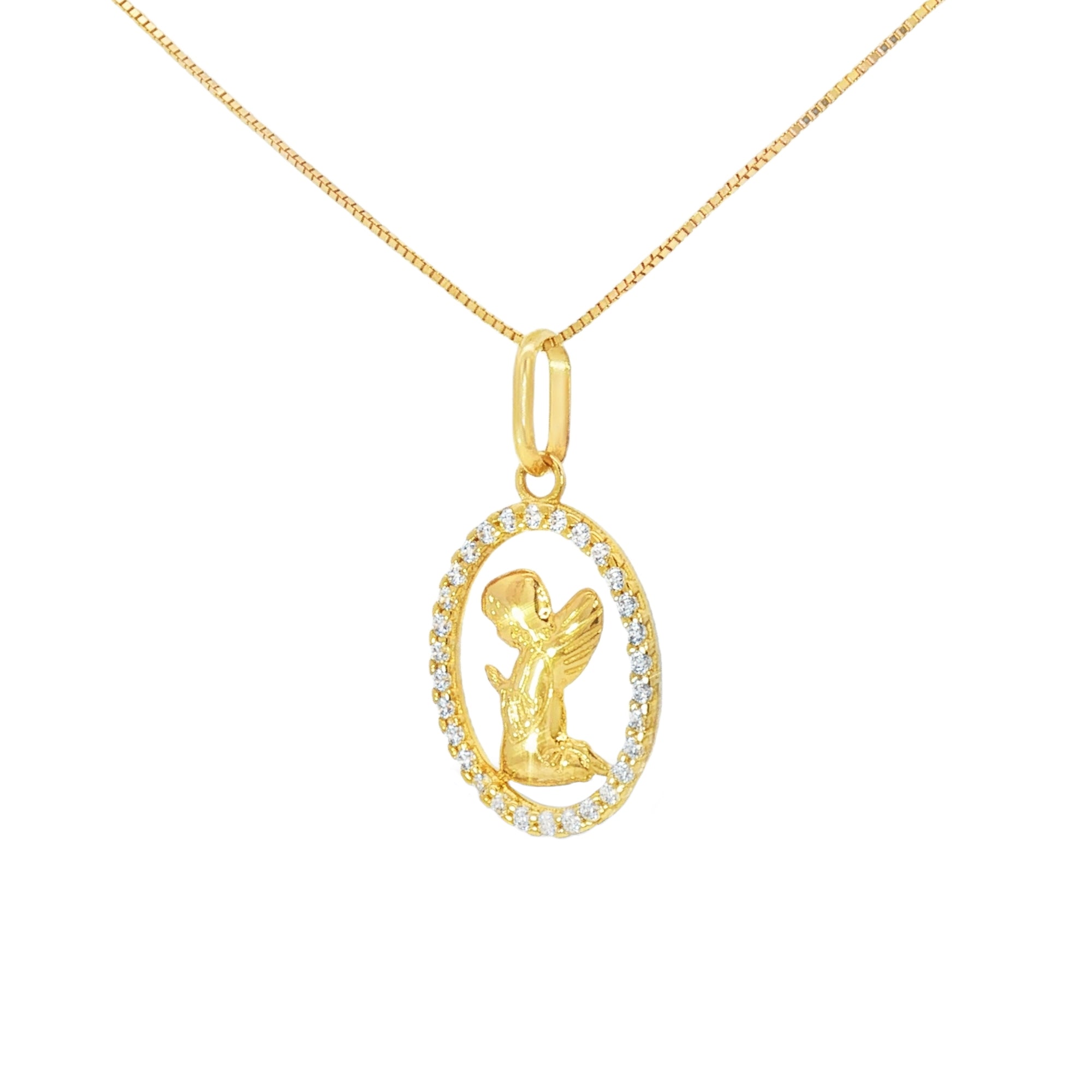DIJE ÁNGEL DE LA GUARDA OVAL CON ZIRCONES