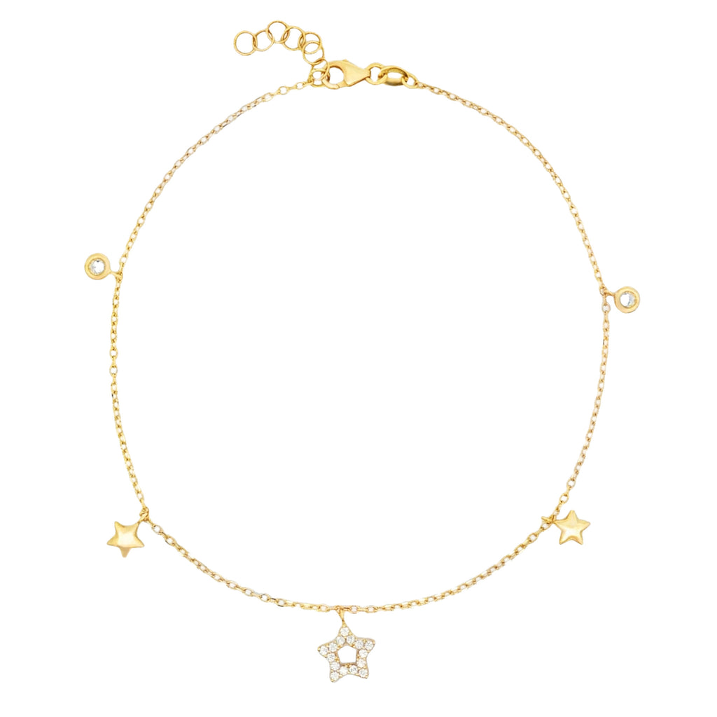 TOBILLERA ESTRELLA Y ZIRCONES 23 CM