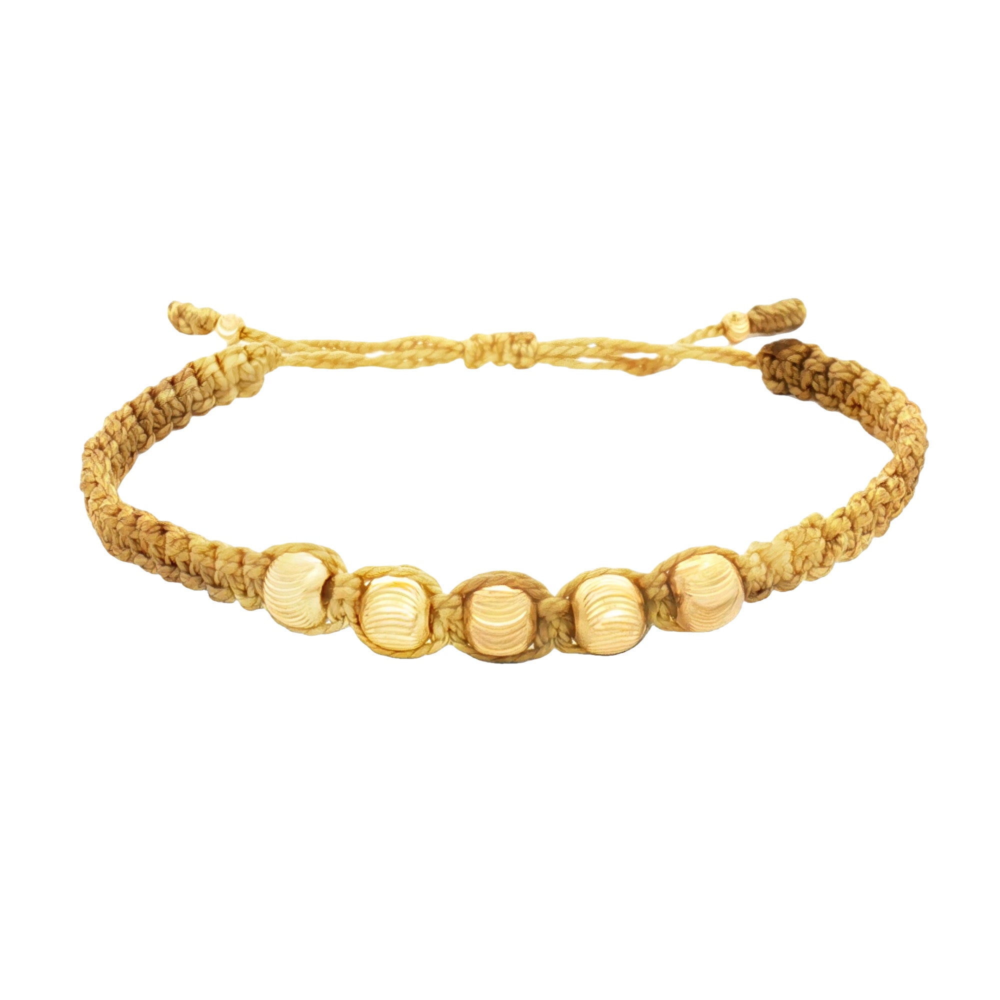 PULSERA HILO BEIGE BOLA DIAMANTADA