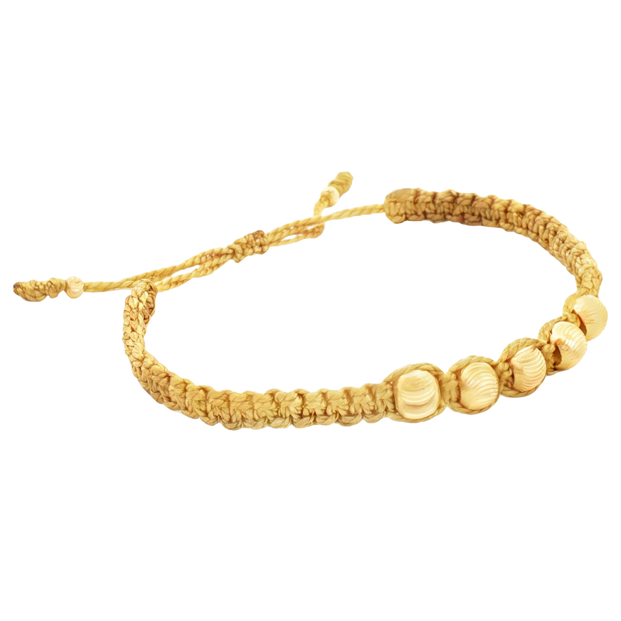 PULSERA HILO BEIGE BOLA DIAMANTADA