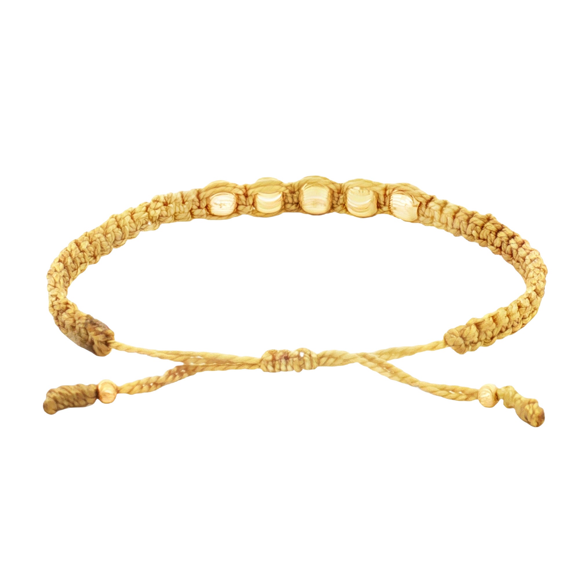 PULSERA HILO BEIGE BOLA DIAMANTADA