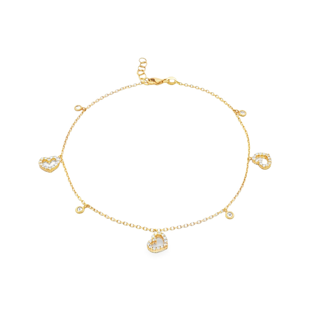 TOBILLERA CON ZIRCONES Y CORAZONES