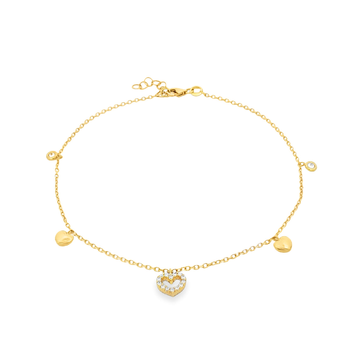 TOBILLERA CON CORAZÓN Y ZIRCONES 22.5 CM