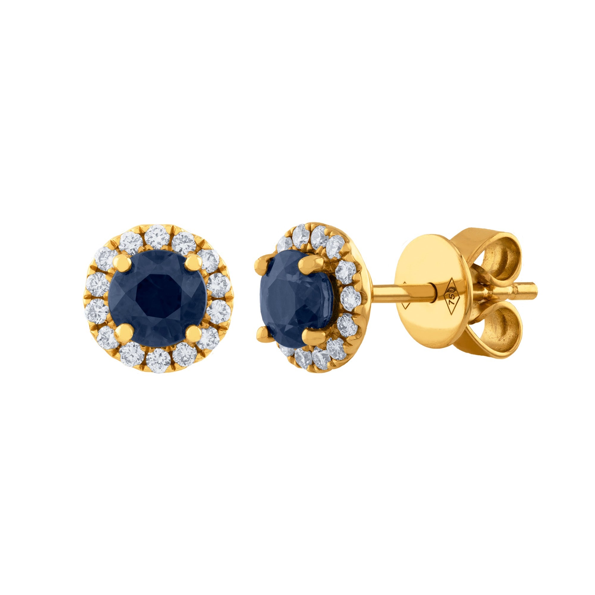 ARETES REDONDOS CON ZAFIRO Y DIAMANTES