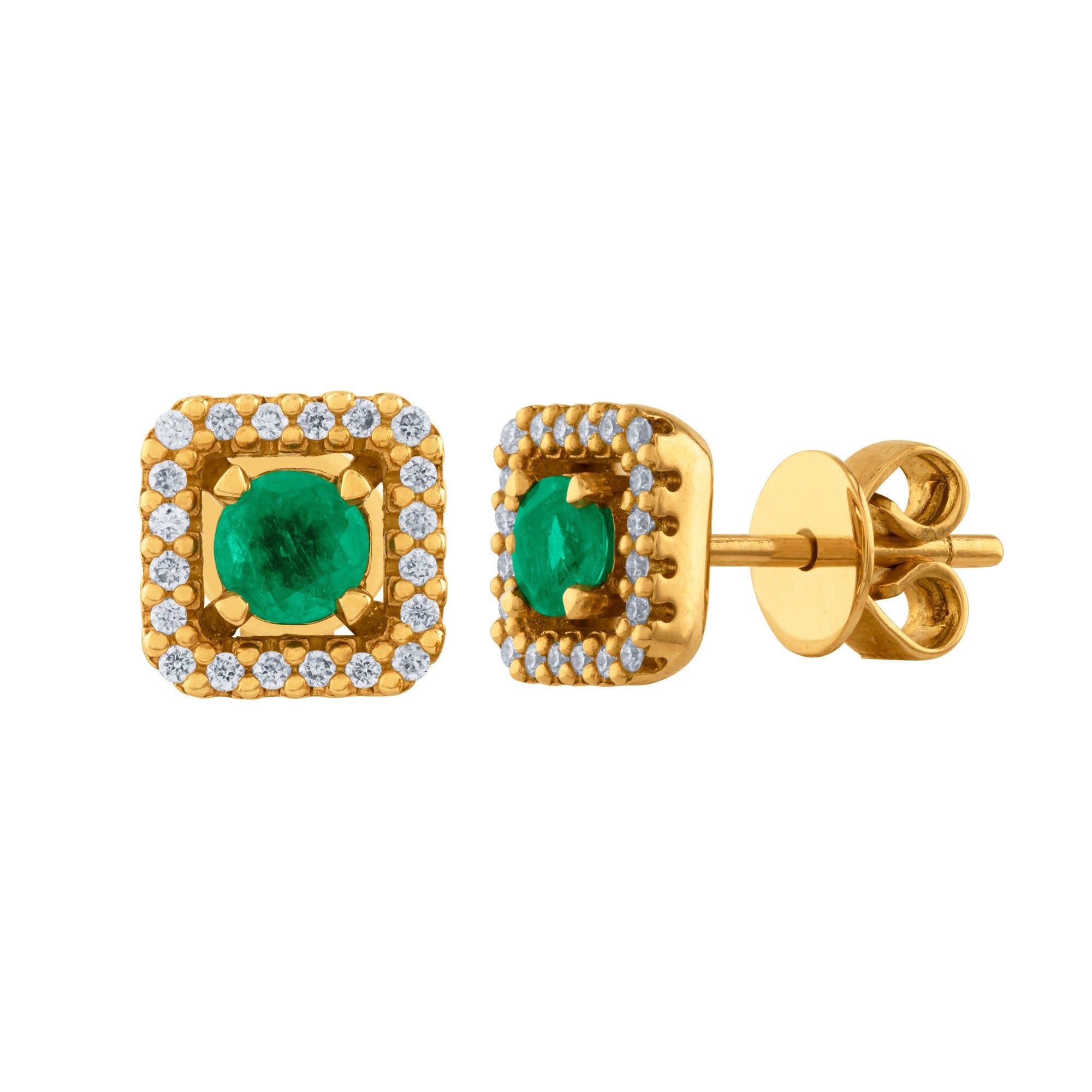 ARETES CUADRADO CON ESMERALDA Y DIAMANTES