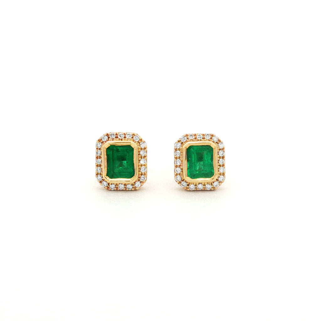 ARETES CON ESMERALDA Y DIAMANTES