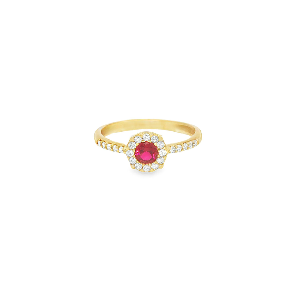 ANILLO FLOR ZIRCÓN ROJO