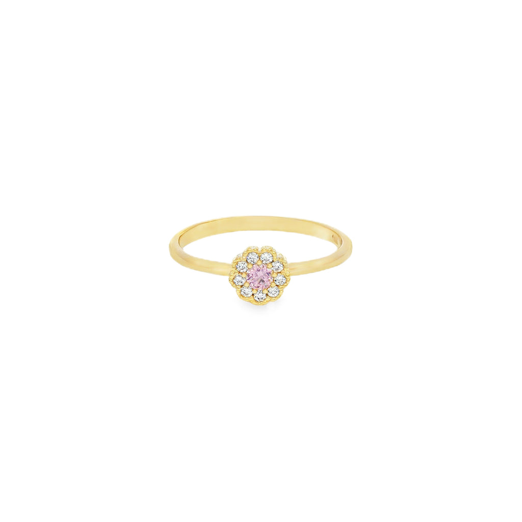 ANILLO FLOR ZIRCONES ROSADOS