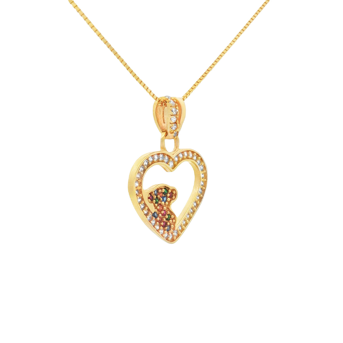 DIJE DE CORAZÓN CON OSO Y ZIRCÓN