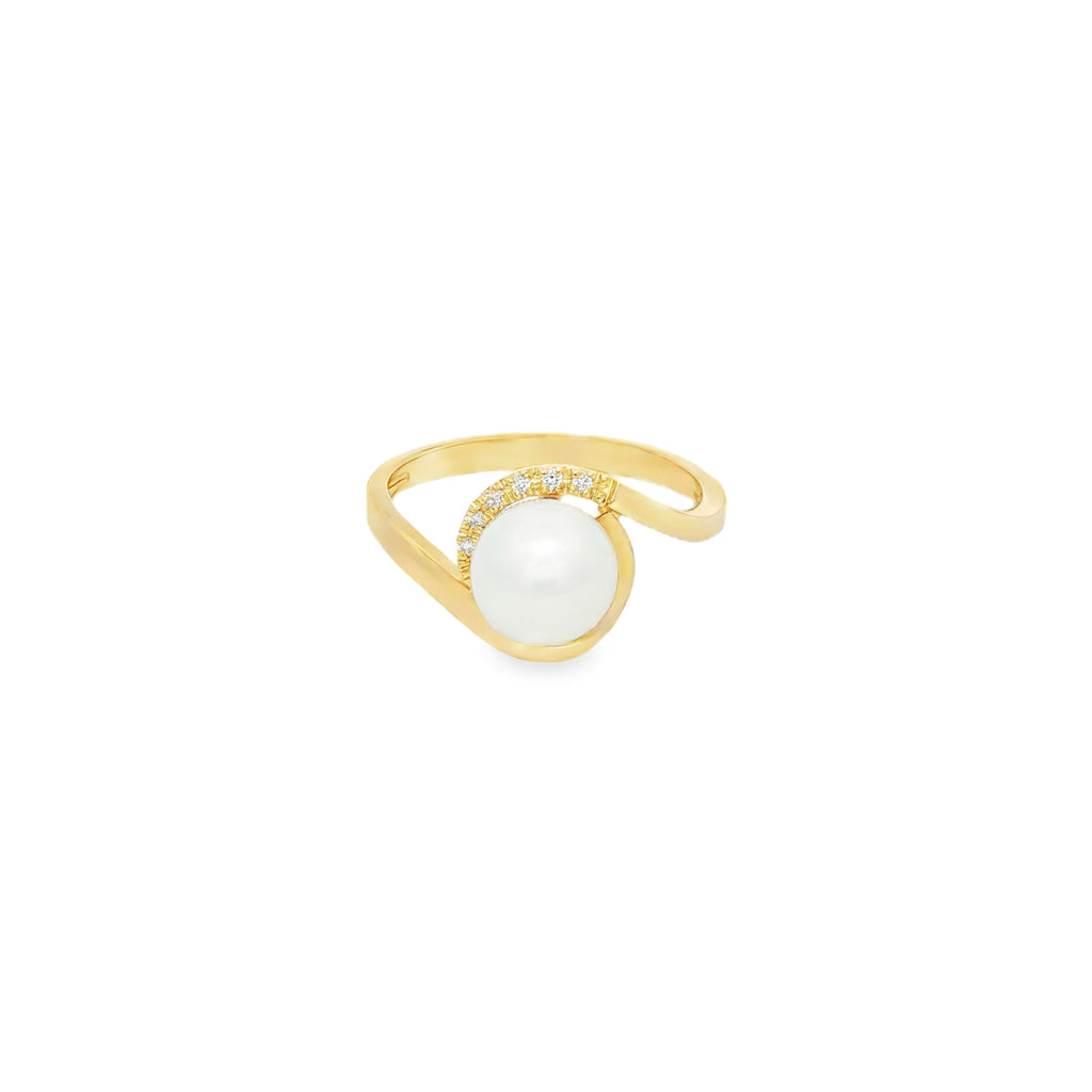 ANILLO CRUZADO ESPIRAL PERLA Y DIAMANTES