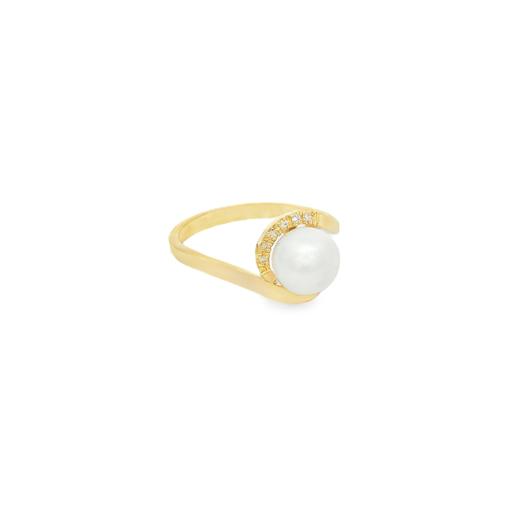 ANILLO CRUZADO ESPIRAL PERLA Y DIAMANTES