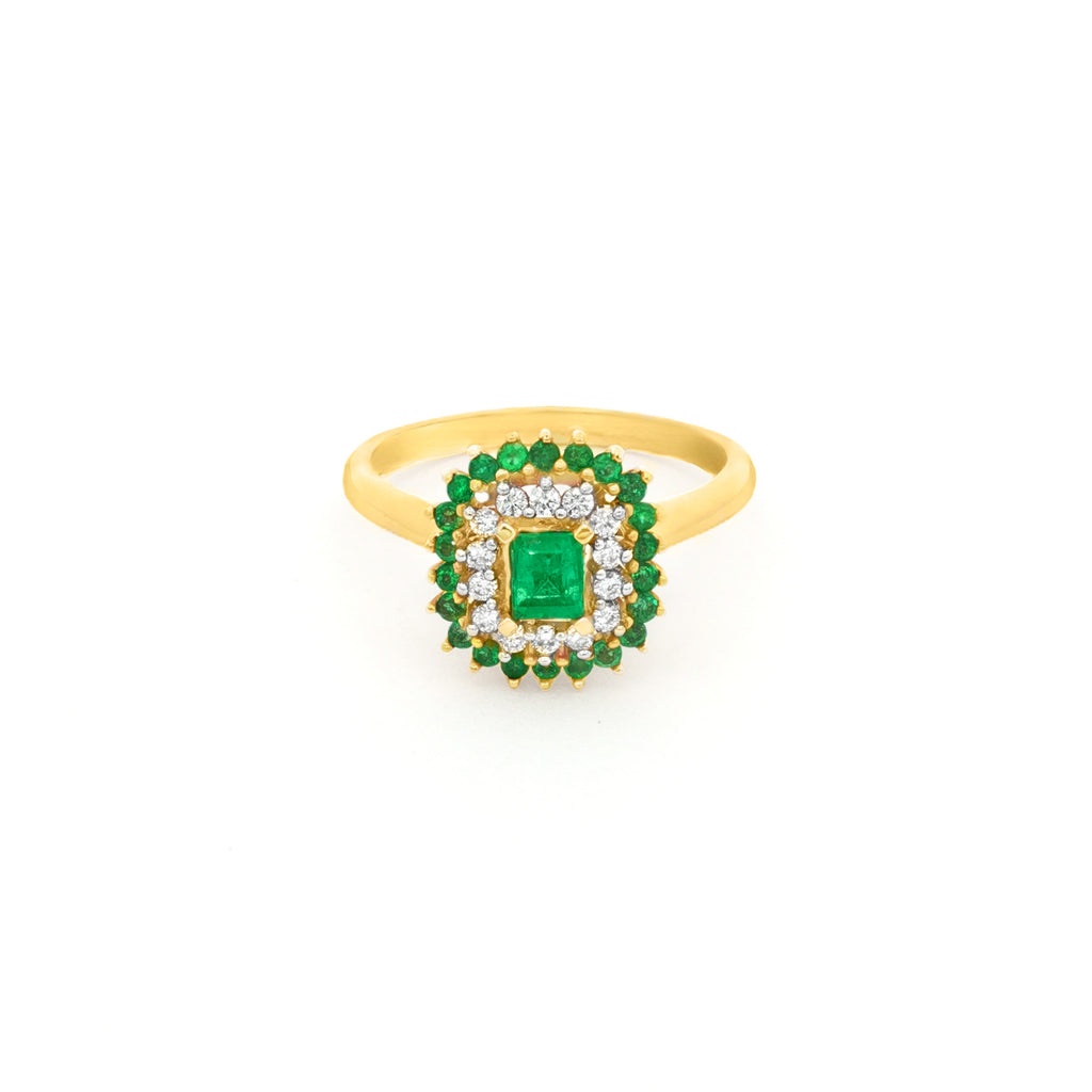 ANILLO FLOR CON ESMERALDAS Y DIAMANTES