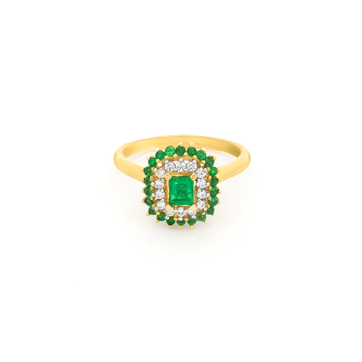 ANILLO FLOR CON ESMERALDAS Y DIAMANTES