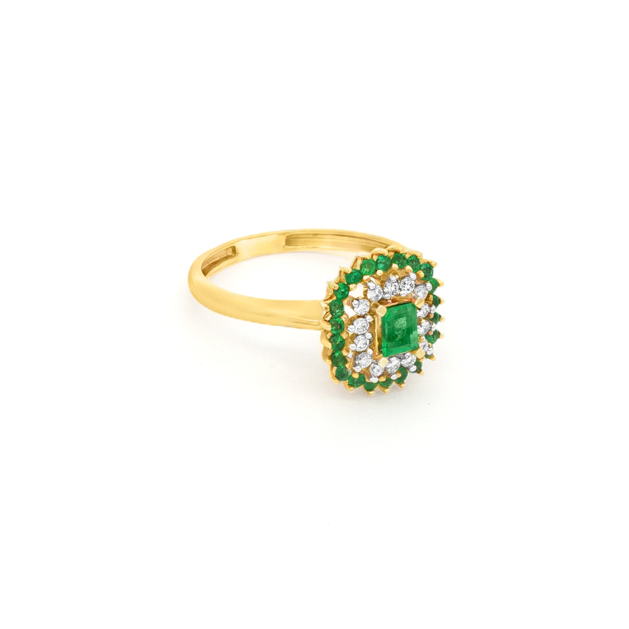 ANILLO FLOR CON ESMERALDAS Y DIAMANTES