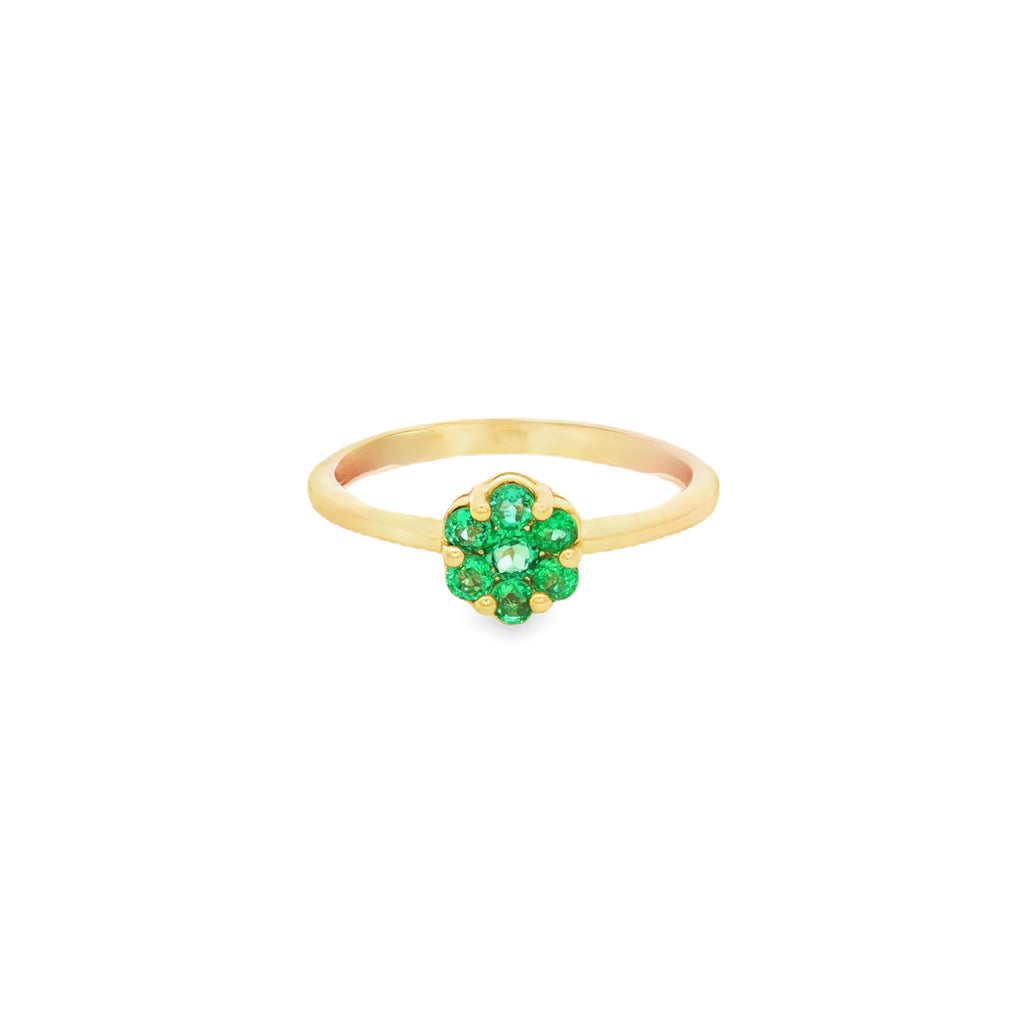 ANILLO SOLITARIO FLOR CON ESMERALDAS
