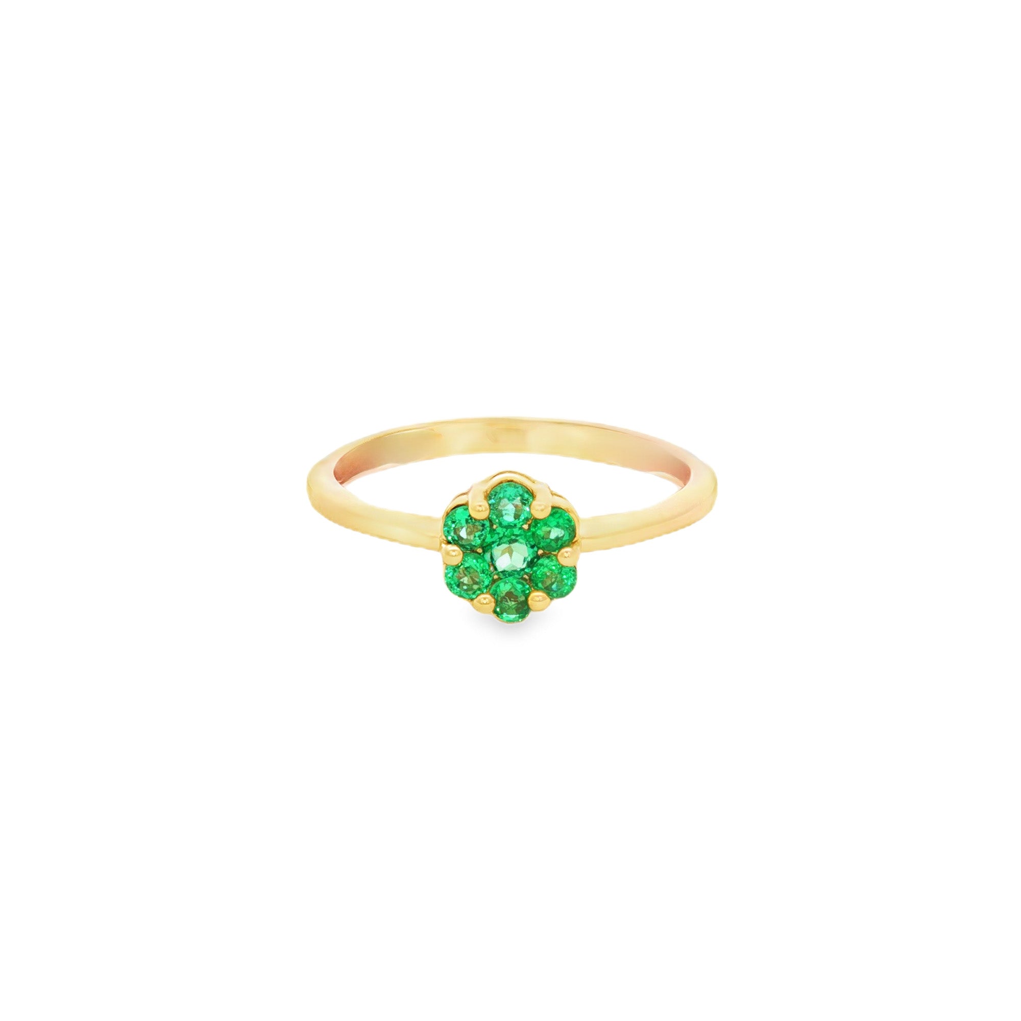 ANILLO SOLITARIO FLOR CON ESMERALDAS