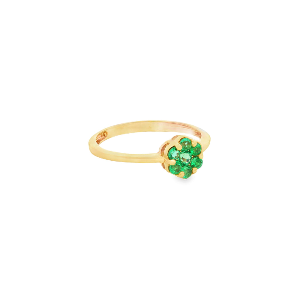 ANILLO SOLITARIO FLOR CON ESMERALDAS