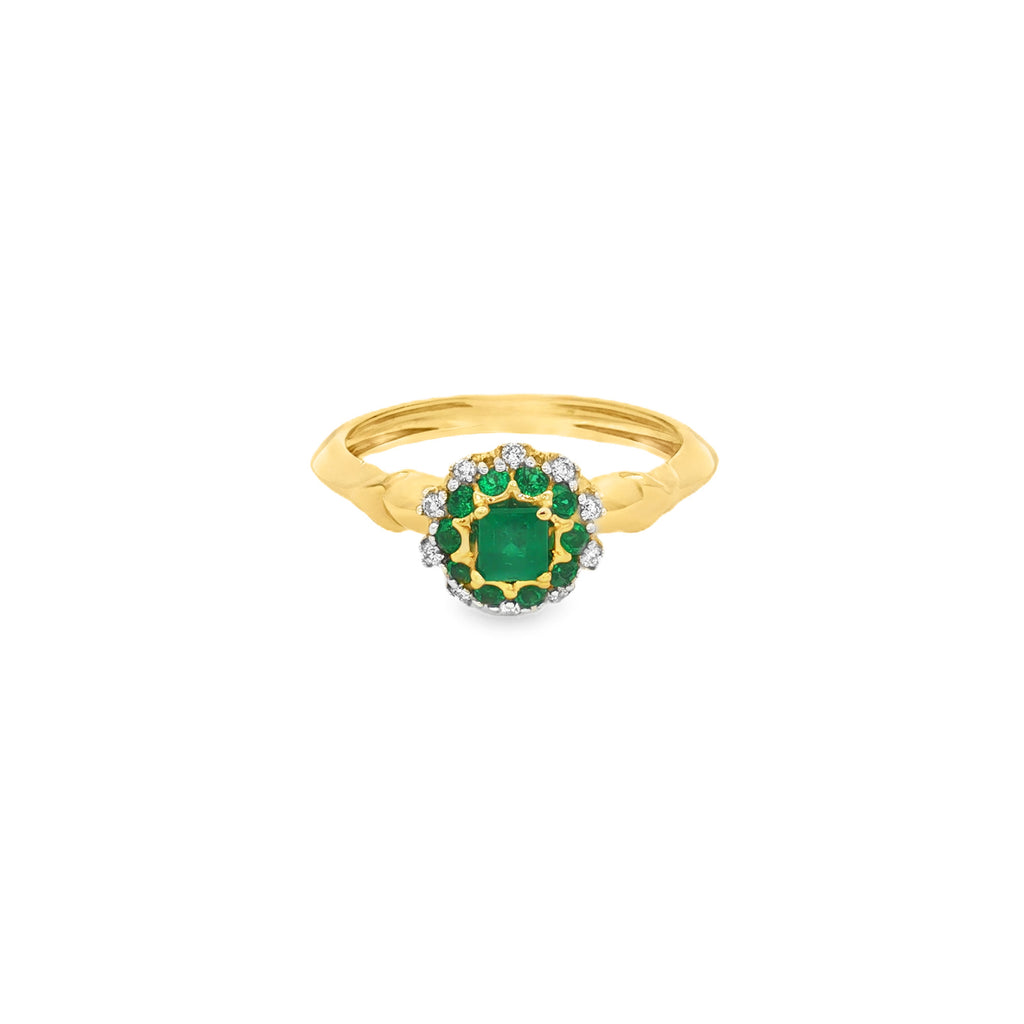 ANILLO FLOR CON ESMERALDAS Y DIAMANTES