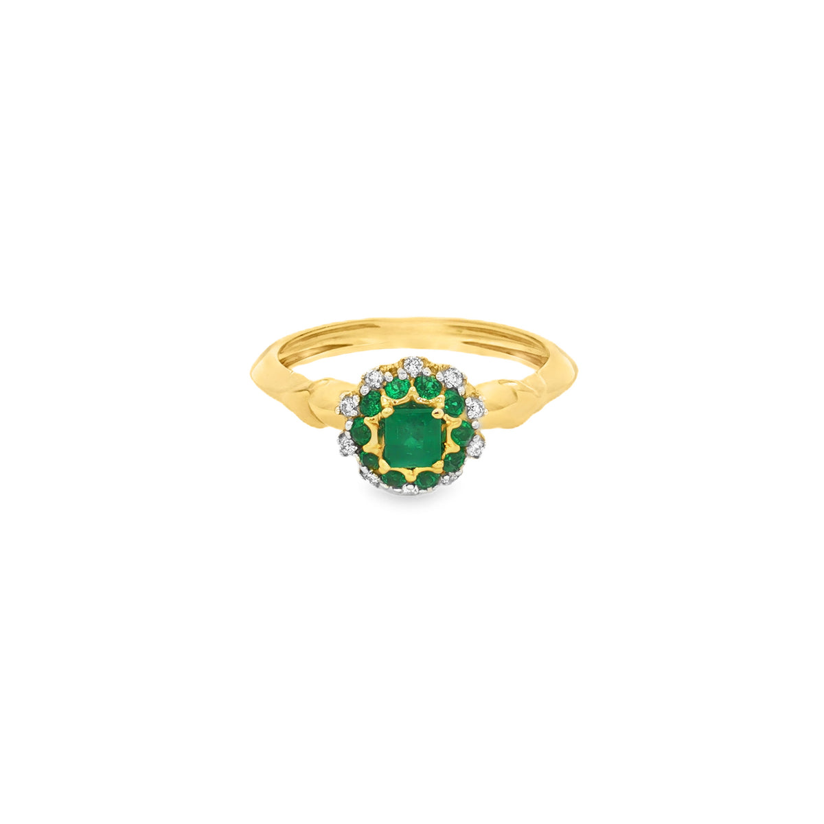 ANILLO FLOR CON ESMERALDAS Y DIAMANTES