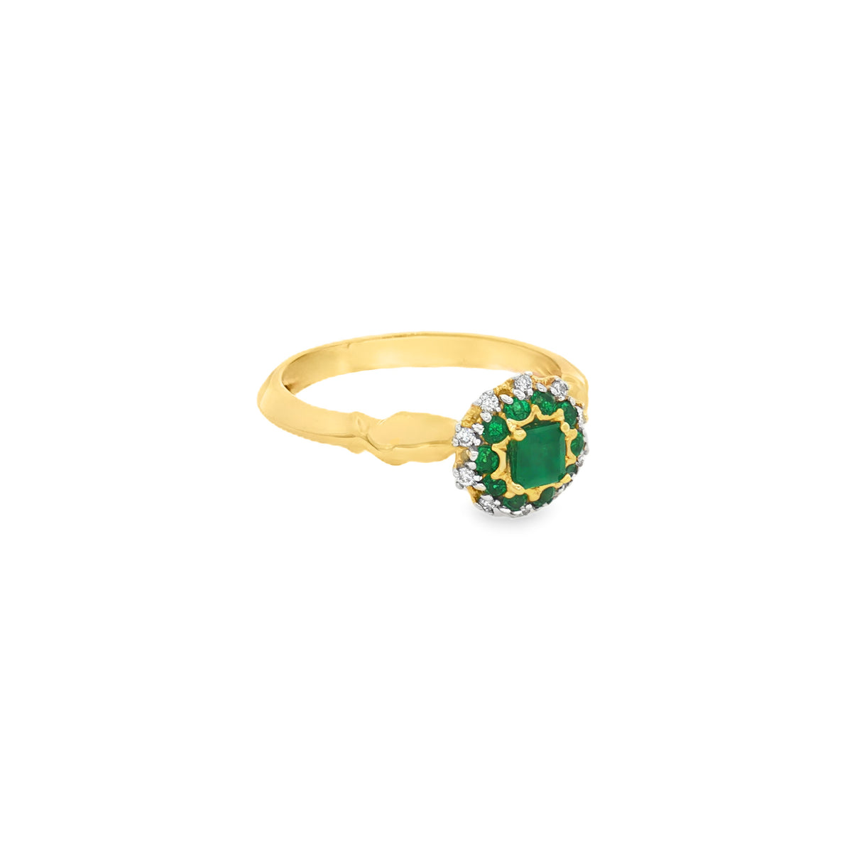 ANILLO FLOR CON ESMERALDAS Y DIAMANTES