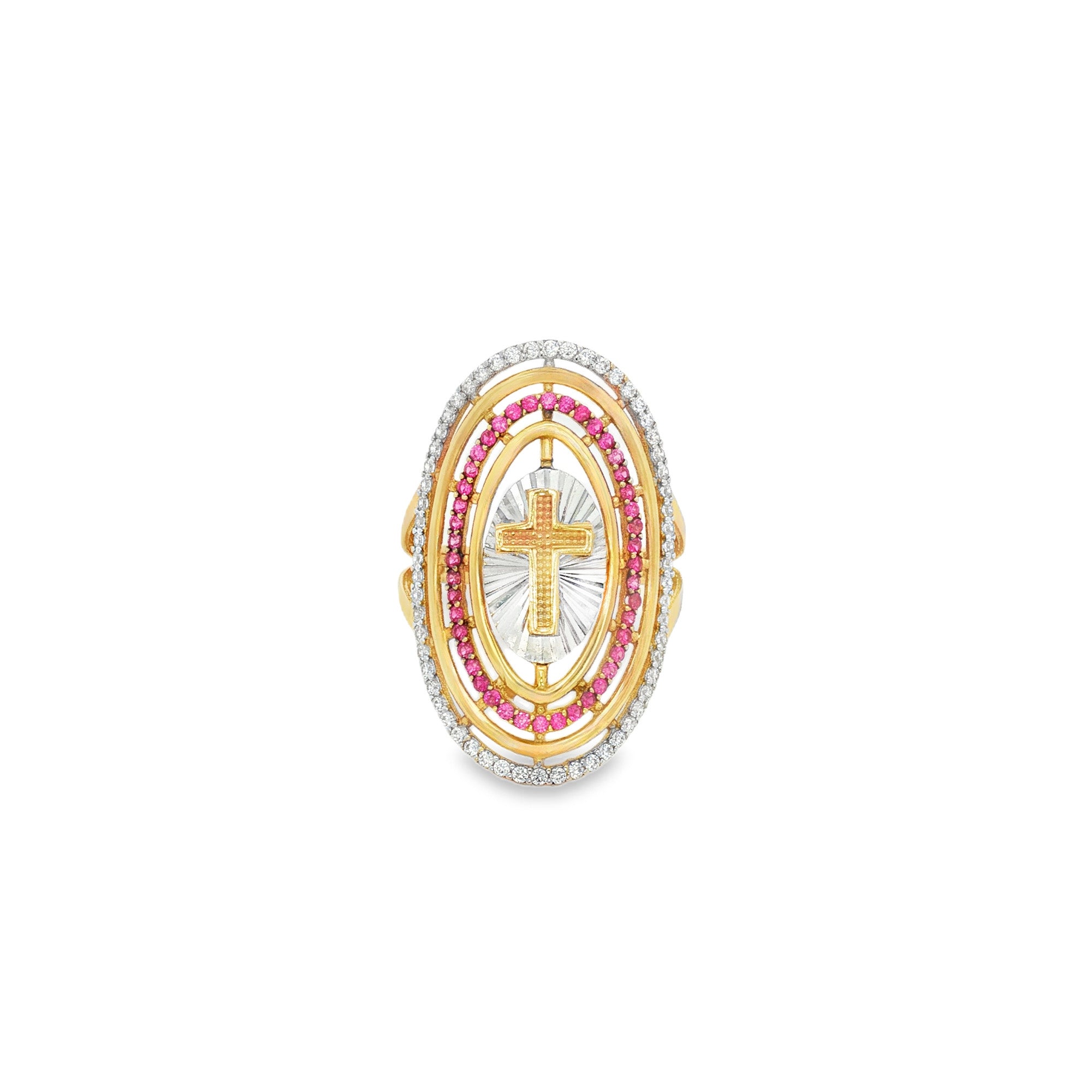 ANILLO OVAL CRUZ Y ZIRCONES