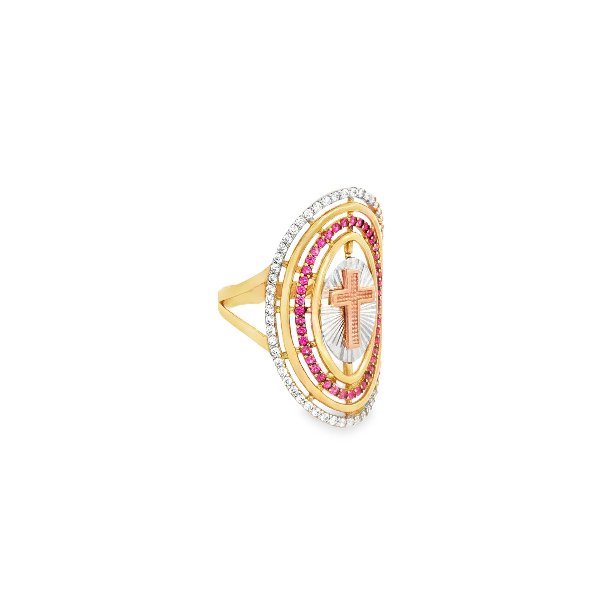 ANILLO OVAL CRUZ Y ZIRCONES