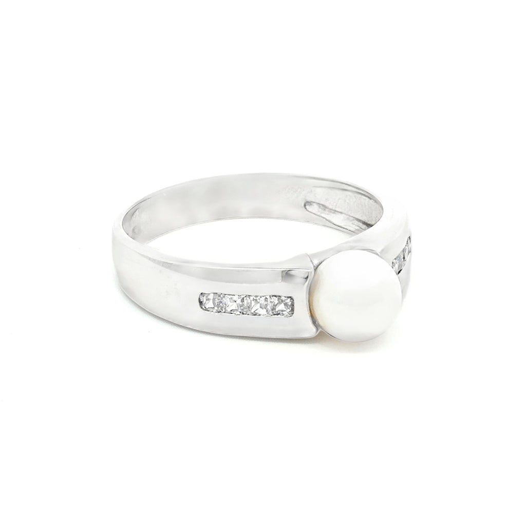 ANILLO SOLITARIO PERLA CON ZIRCONES