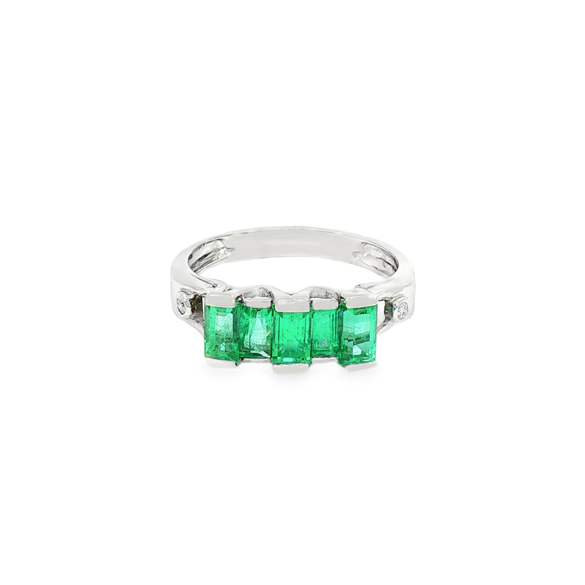 ANILLO ESCALERA CON ESMERALDAS Y DIAMANTES