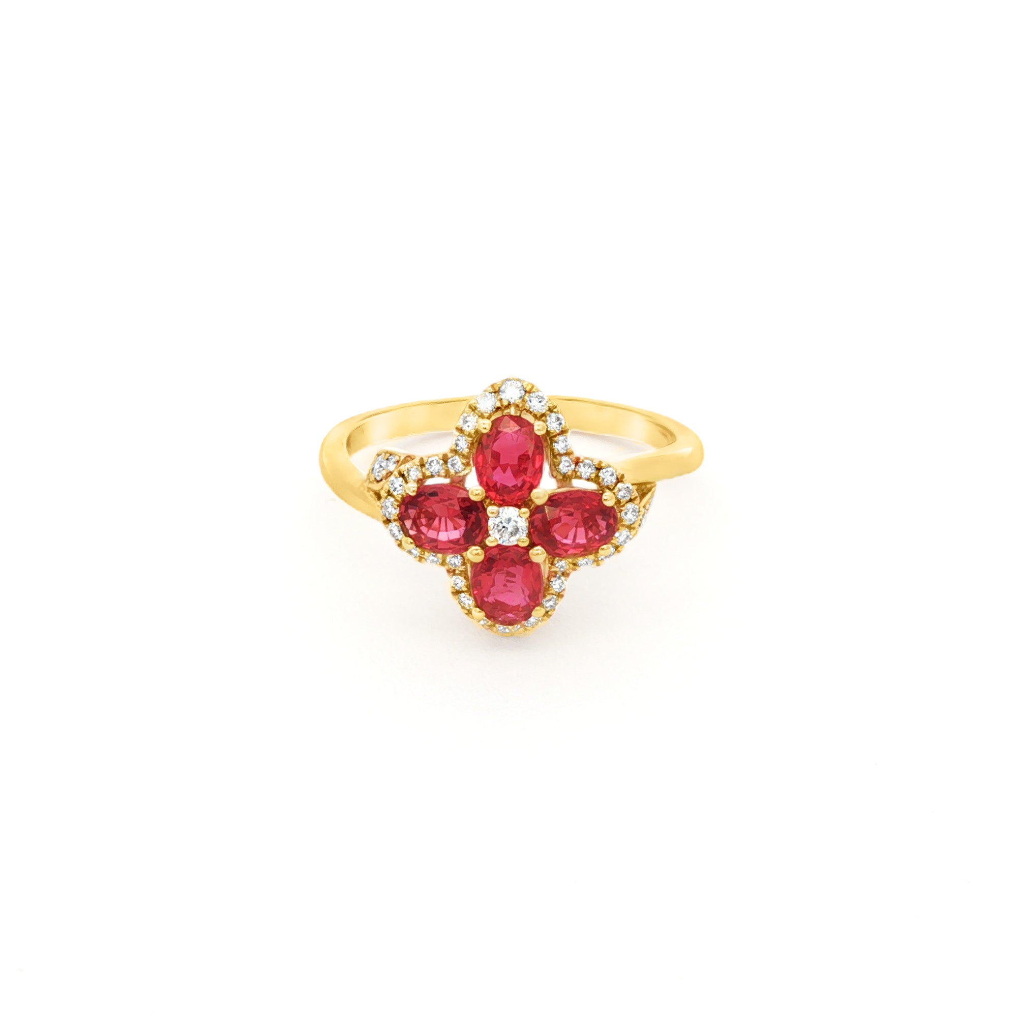 ANILLO FLOR CON RUBÍ Y DIAMANTES