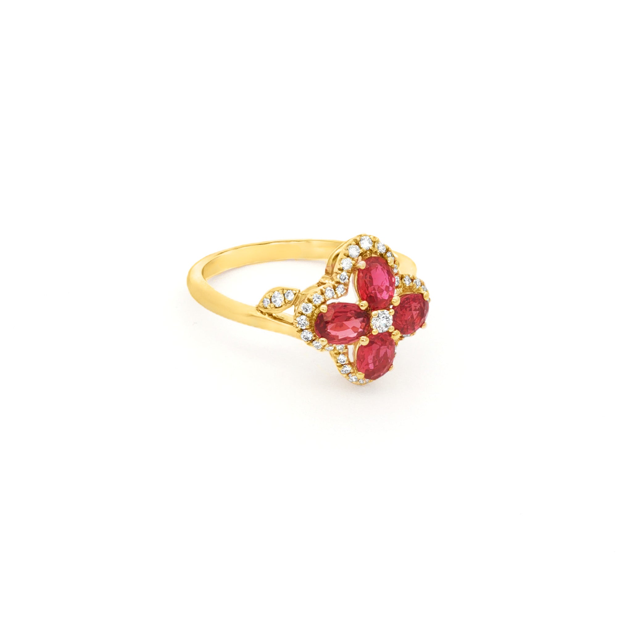 ANILLO FLOR CON RUBÍ Y DIAMANTES