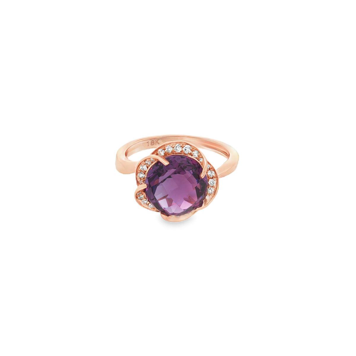 ANILLO FLOR CON AMATISTA Y DIAMANTES