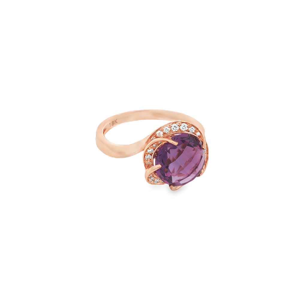 ANILLO FLOR CON AMATISTA Y DIAMANTES