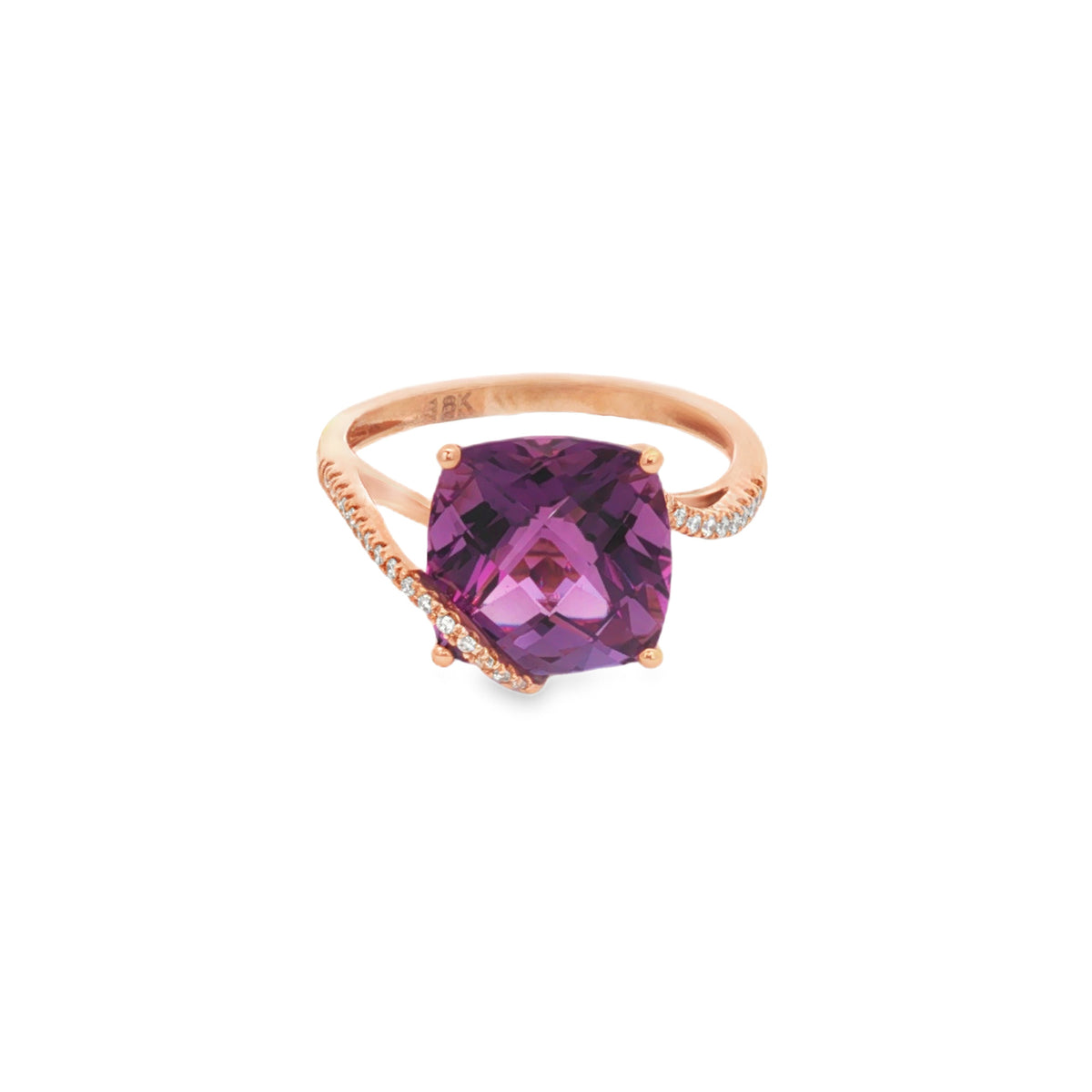 ANILLO CON AMATISTA Y DIAMANTES EN ONDA