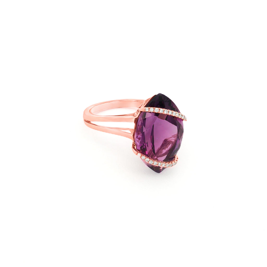 ANILLO AMATISTA Y DIAMANTES