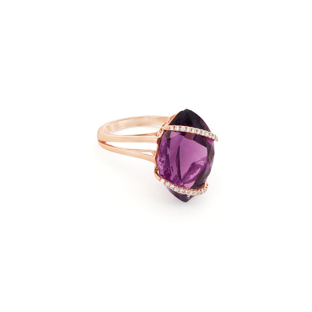 ANILLO AMATISTA Y DIAMANTES