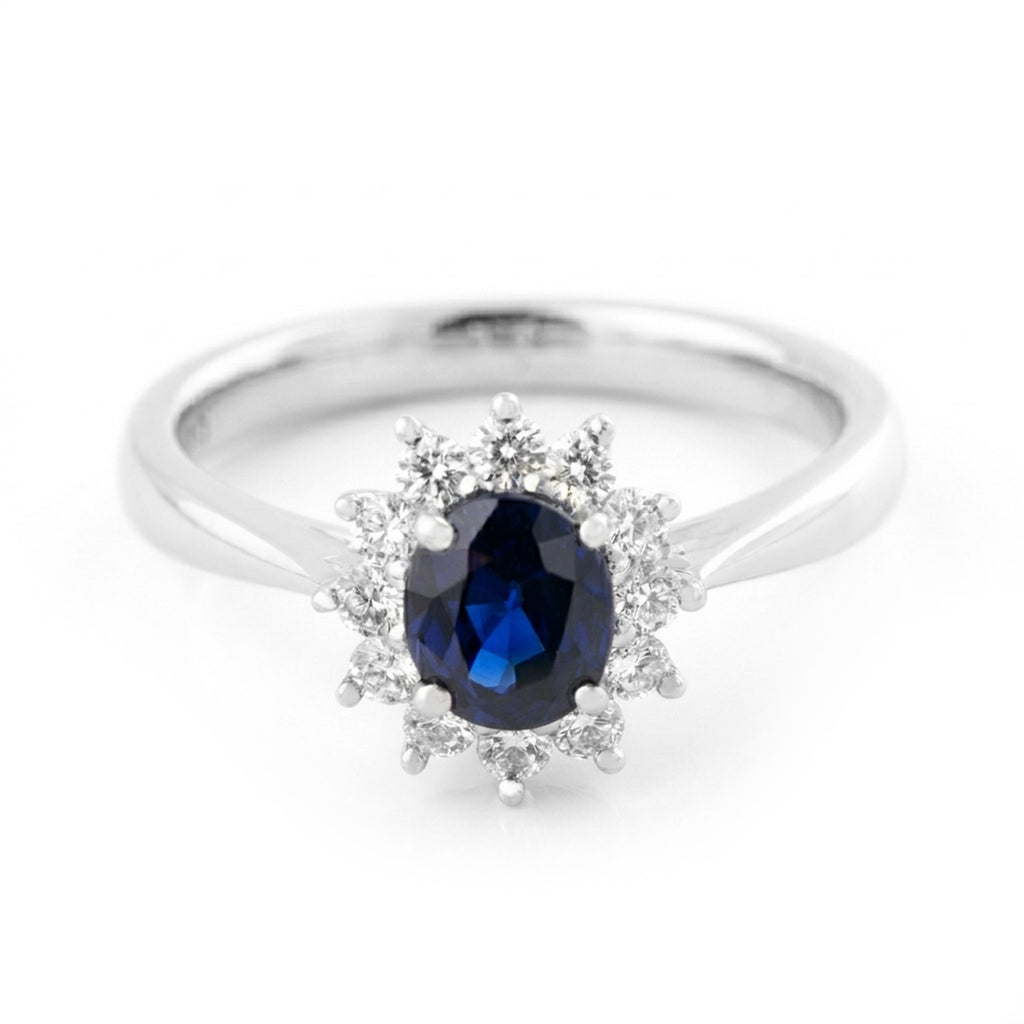 ANILLO FLOR CON ZAFIRO Y DIAMANTES