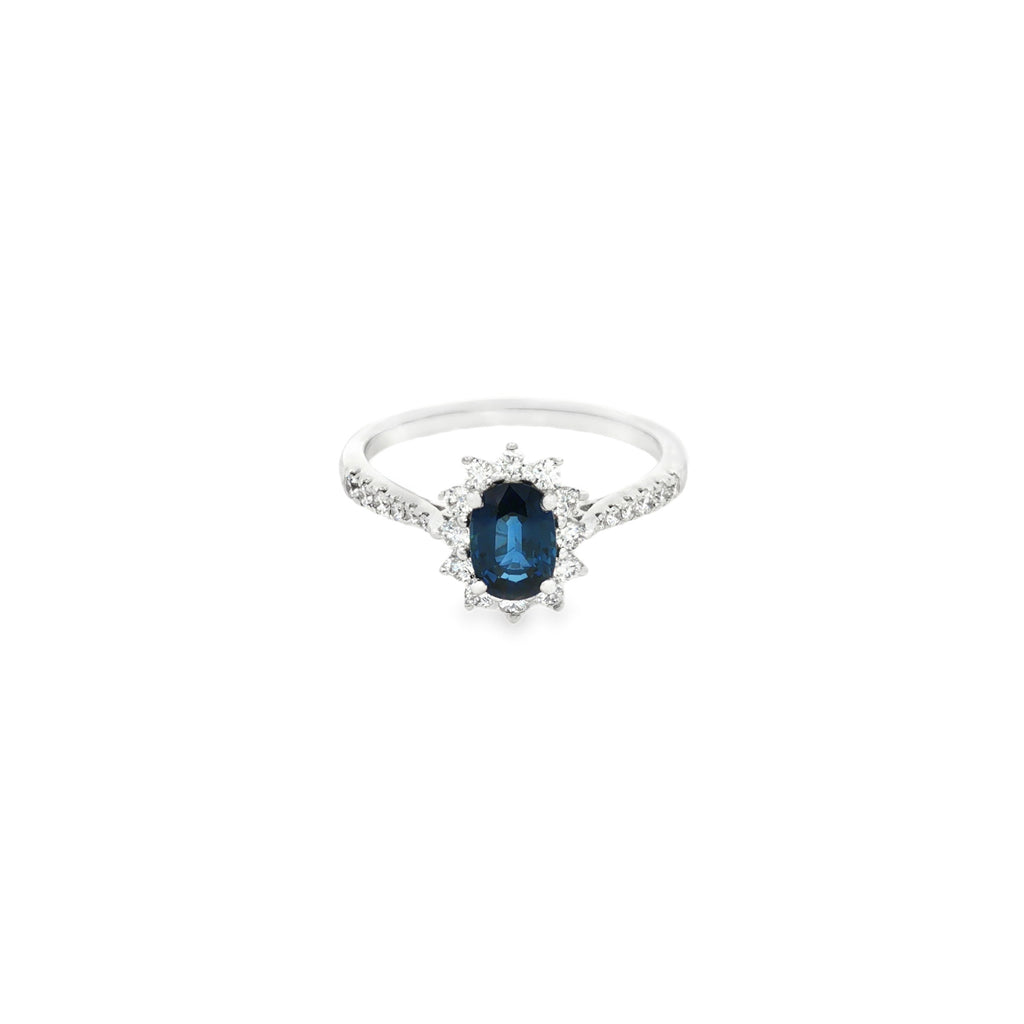 ANILLO FLOR CON ZAFIRO Y DIAMANTES